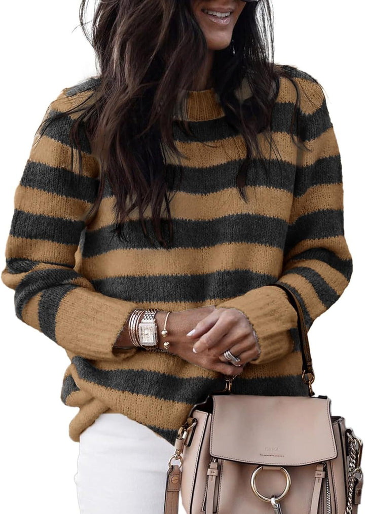 Casual knitted sweater for women with wide horizontal stripes Lune London