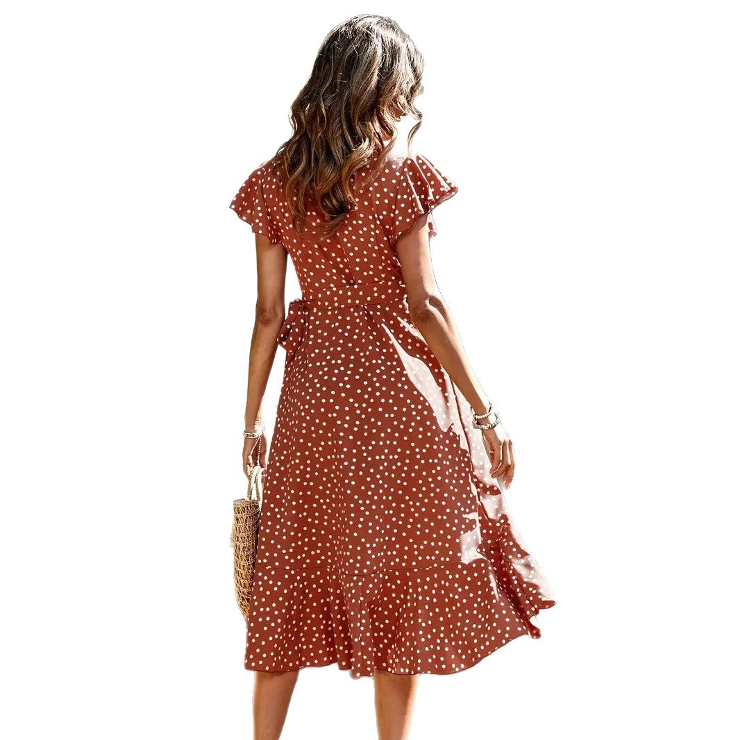 Women's wrap dress with dots and playful skirt detail Lune London