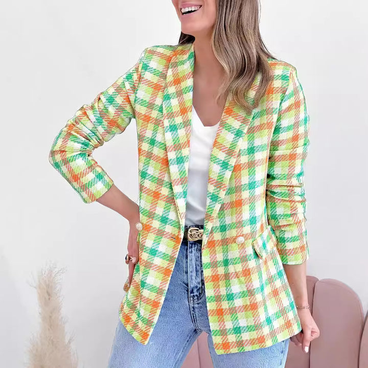 Women Elegant Checkered Jacket with Double Button Pockets Lune London