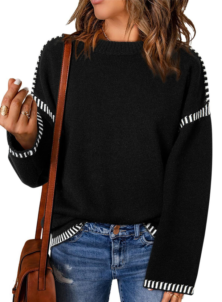 Pull-over tricot décontracté pour femmes avec des bords contrastés et une coupe décontractée Lune London