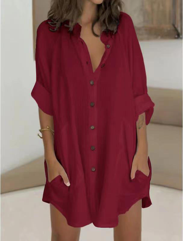 Long sleeve shirt dress for women with hidden button closure Lune London