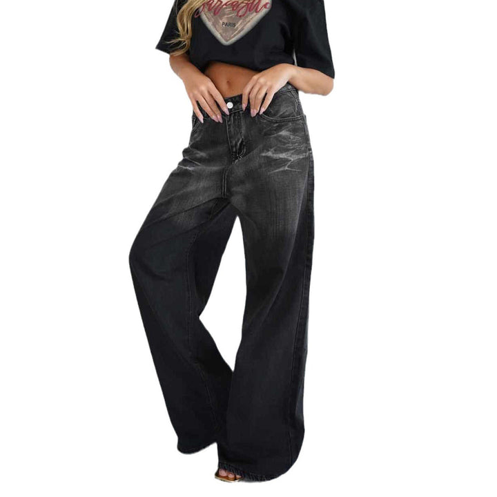 Women's loose high-waist jeans with trendy gradient and wide leg Lune London