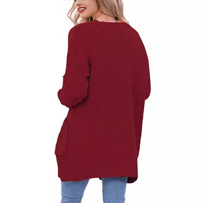 Ladies Light Knit Cardigan with Open Pockets and Casual Fit Lune London