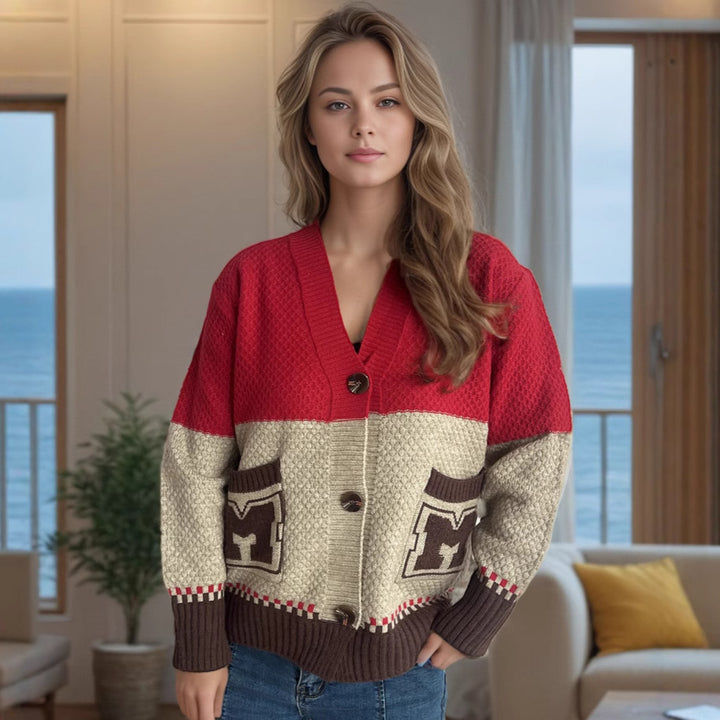 Cardigan féminin confortable avec décolleté V profond et poches décoratives Chic & Stil