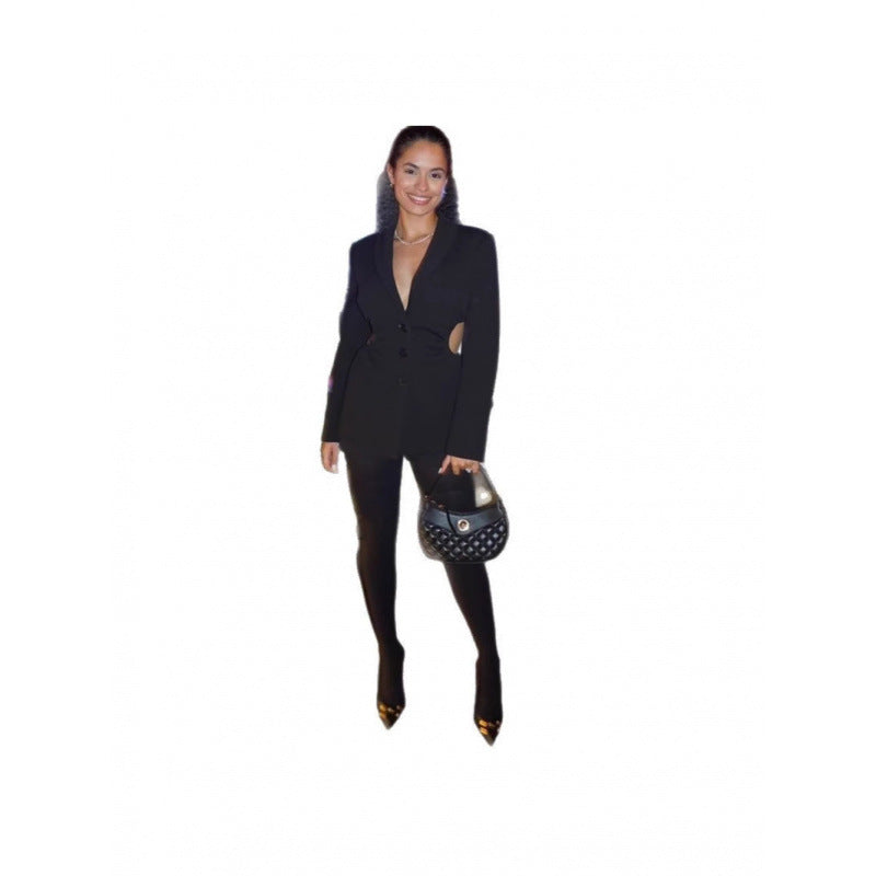 Elegant blazer jacket for women with ruffle-shaped cutouts and fitted cut Lune London