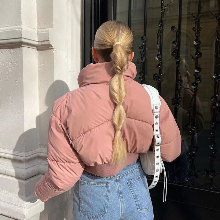 Ladies cropped down jacket with high collar and elastic waist Lune London