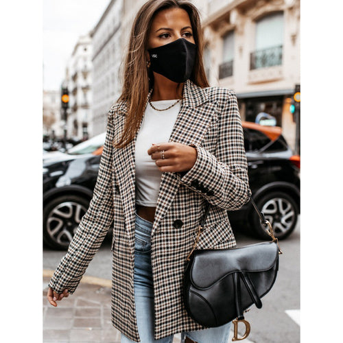 Ladies Oversized Checks Blazer with Double-Breasted Design Lune London