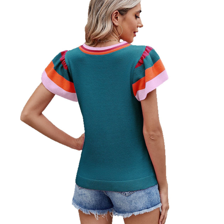 Knit tank top for women with colorful ruffle sleeves and a modern color gradient Lune London