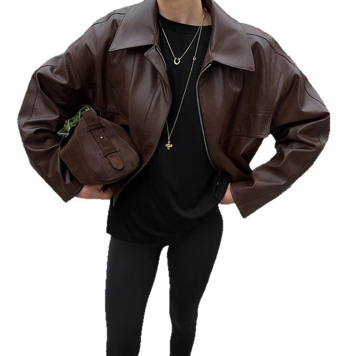 Casual faux leather jacket for women with asymmetric cut and zipper Lune London