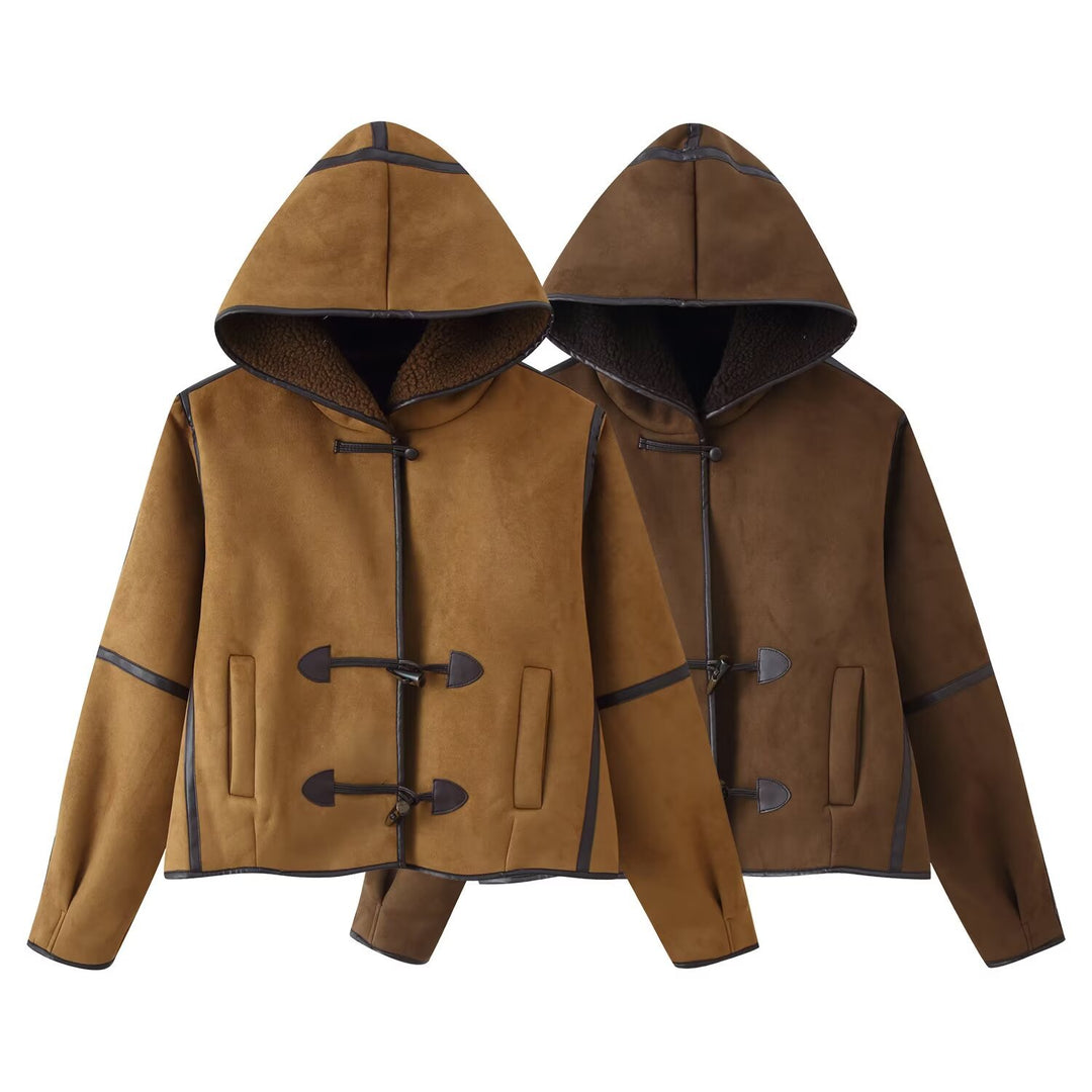 Veste élégante en simili cuir pour femmes avec capuche et doublure chaude Chic & Stil