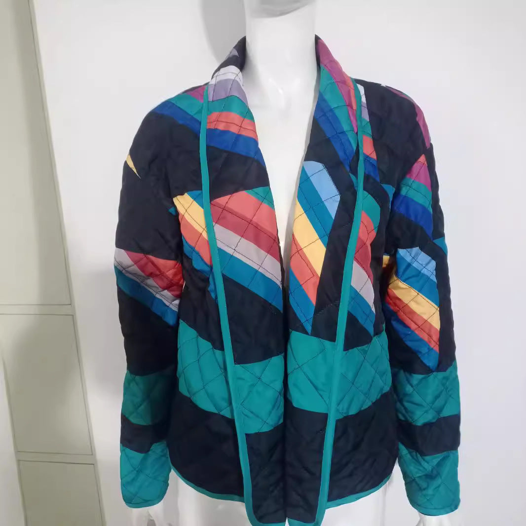Ladies down jacket with colorful geometric pattern Lune London