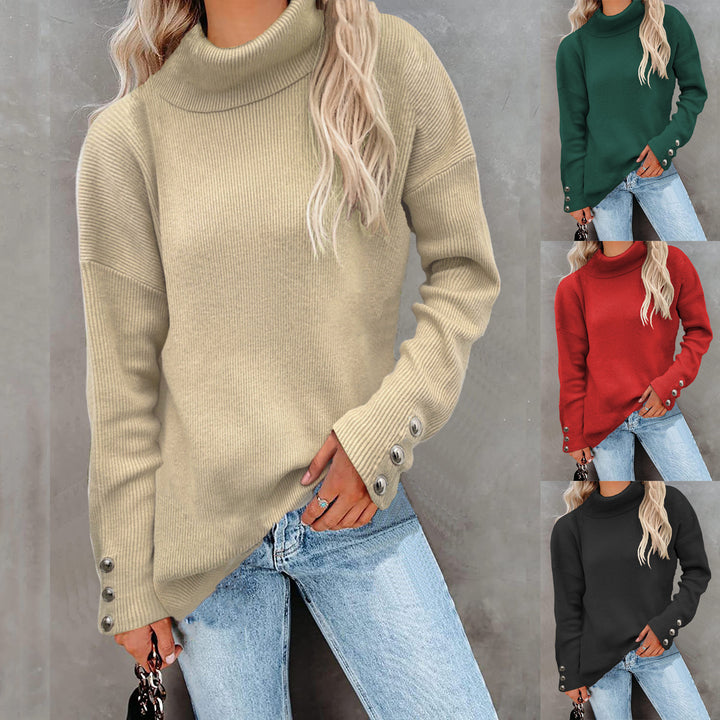 Women's turtleneck sweater with striped design and decorative buttons Lune London