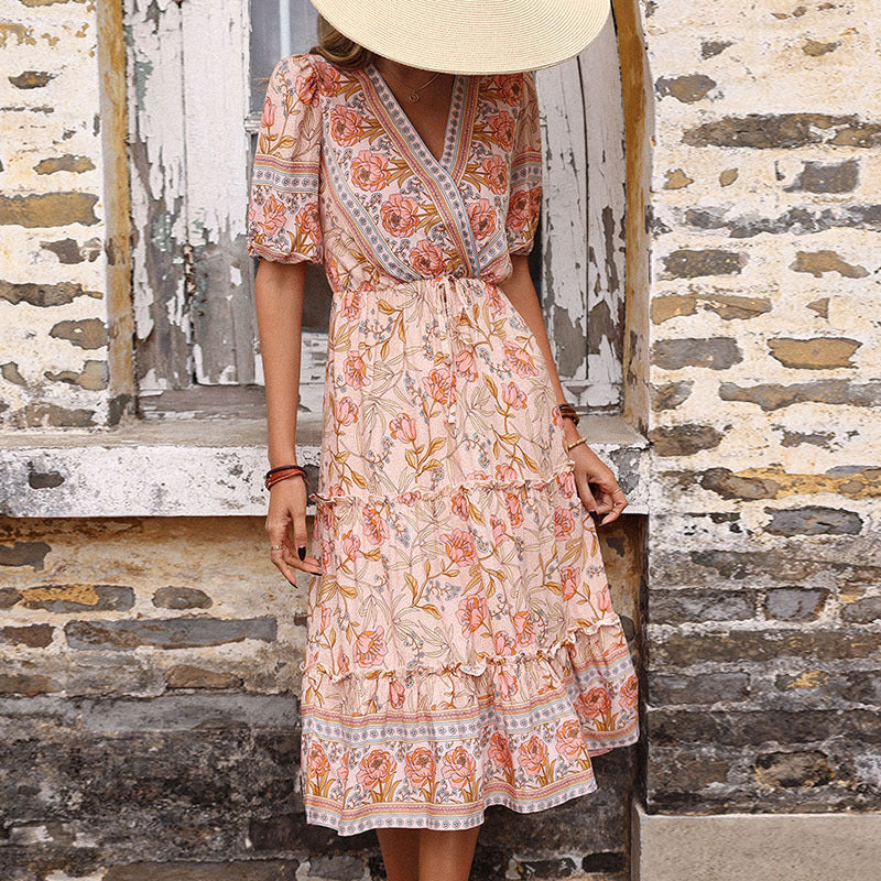 Women Bohemian Pleated Midi Dress Lune London