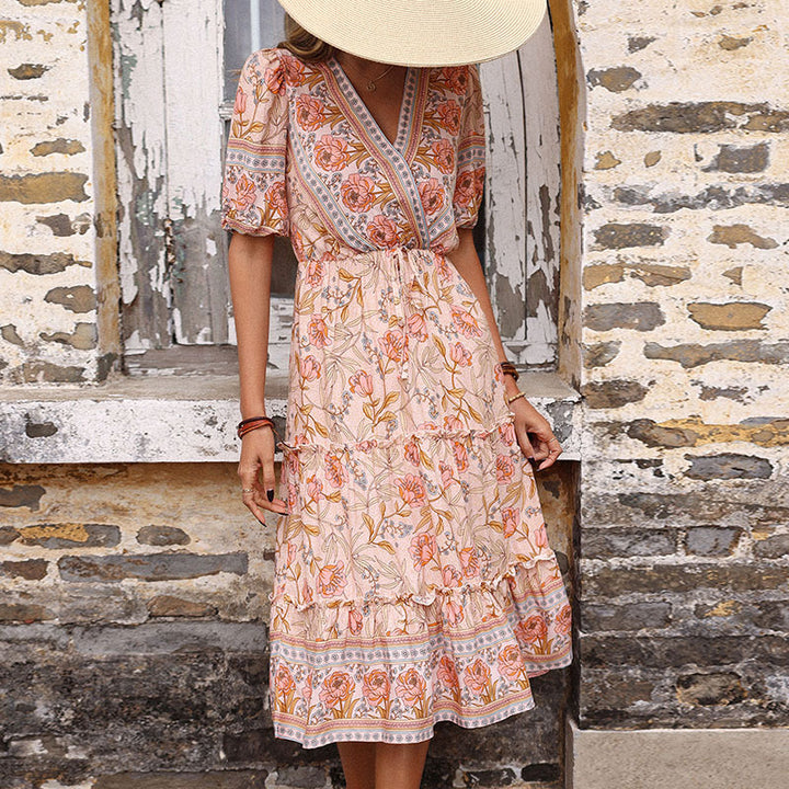 Women Bohemian Pleated Midi Dress Lune London