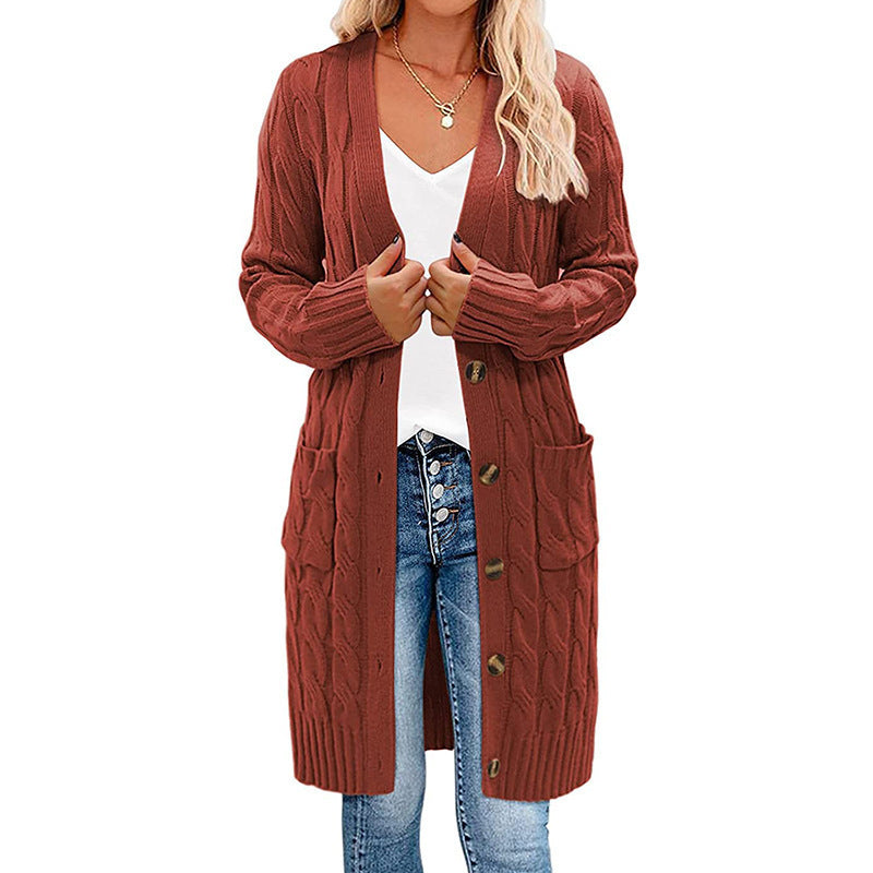 Chunky knit cardigan for women with decorative braid pattern and practical pockets Lune London