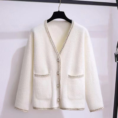 Ladies elegant cardigan with decorative pearl accents Lune London