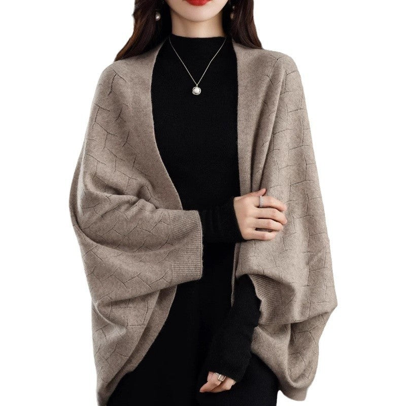 Ladies Large Knit Poncho with Modern Chic Roman Pattern and Style