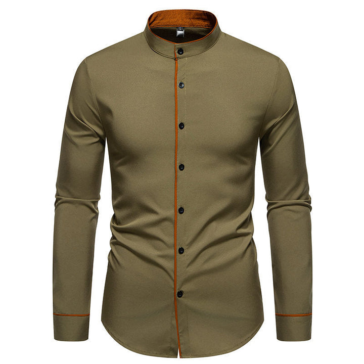 Men's Elegant Long-Sleeve Shirt with Modern Stand-Up Collar and Contrast Seams Lune London