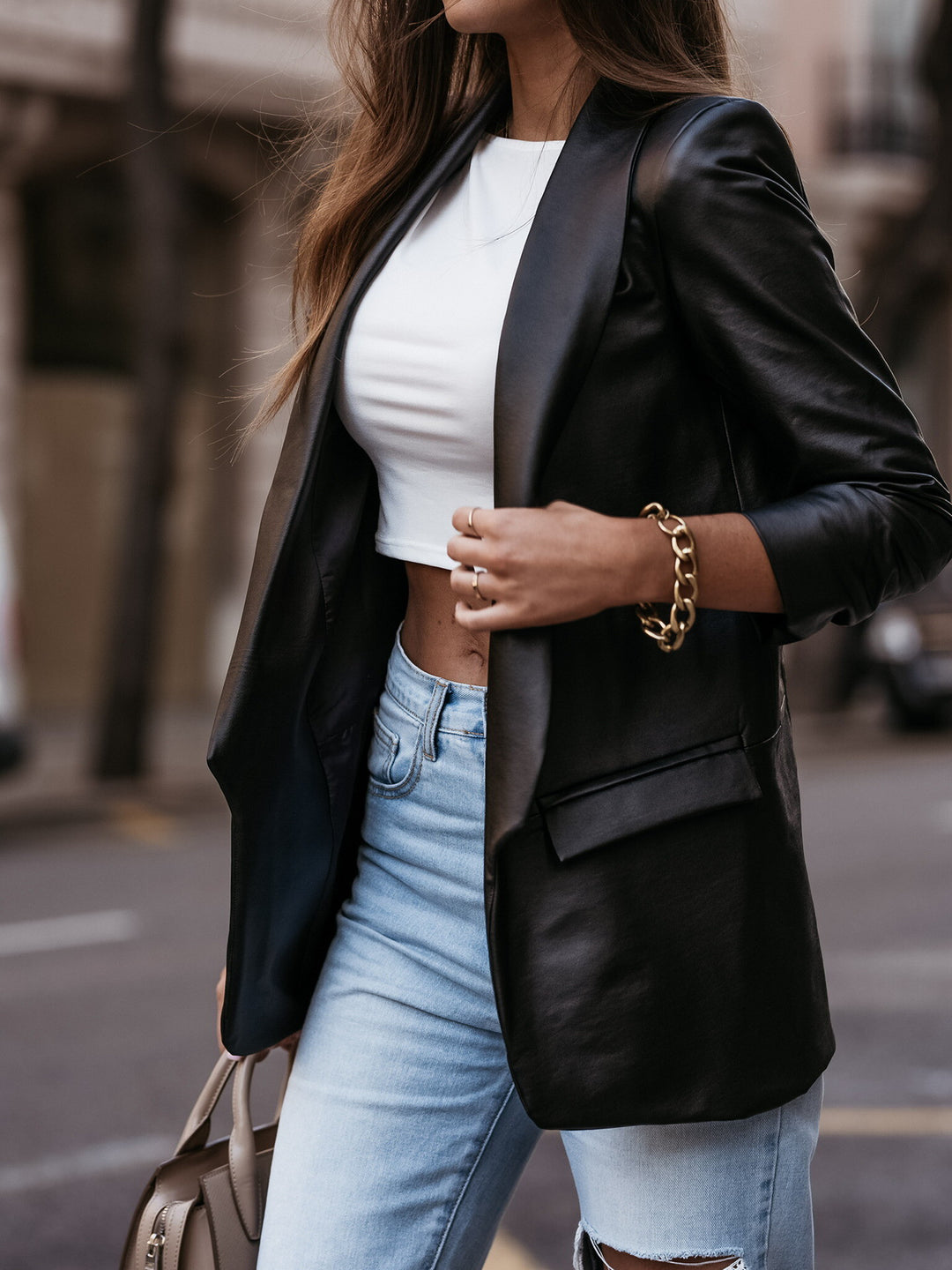 Ladies Elegant Leather Blazer with Modern Cut and Functional Design Lune London