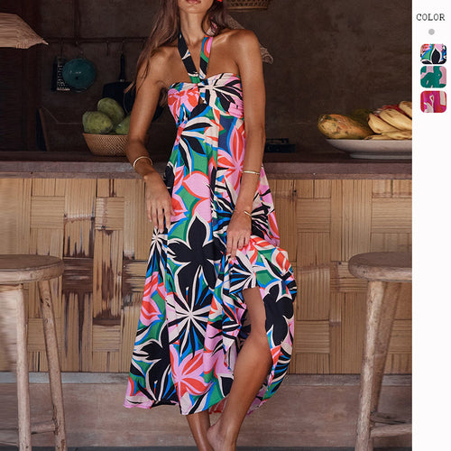 Maxi dress for women with stretch neckline, strapless, and floral print Chic & Stil