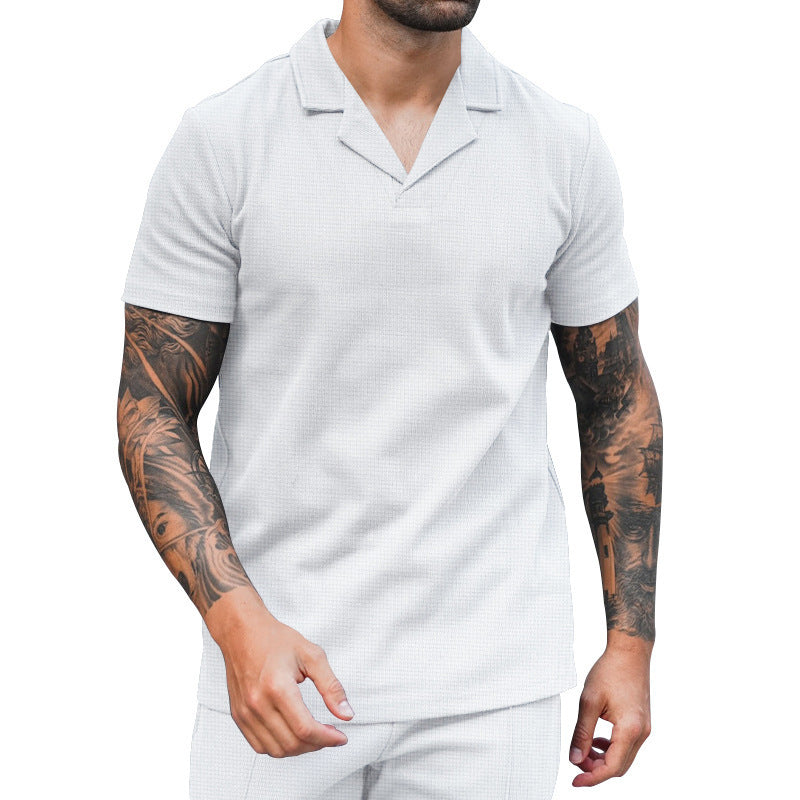 Short sleeve shirt for men with classic Henley collar and textured surface Lune London