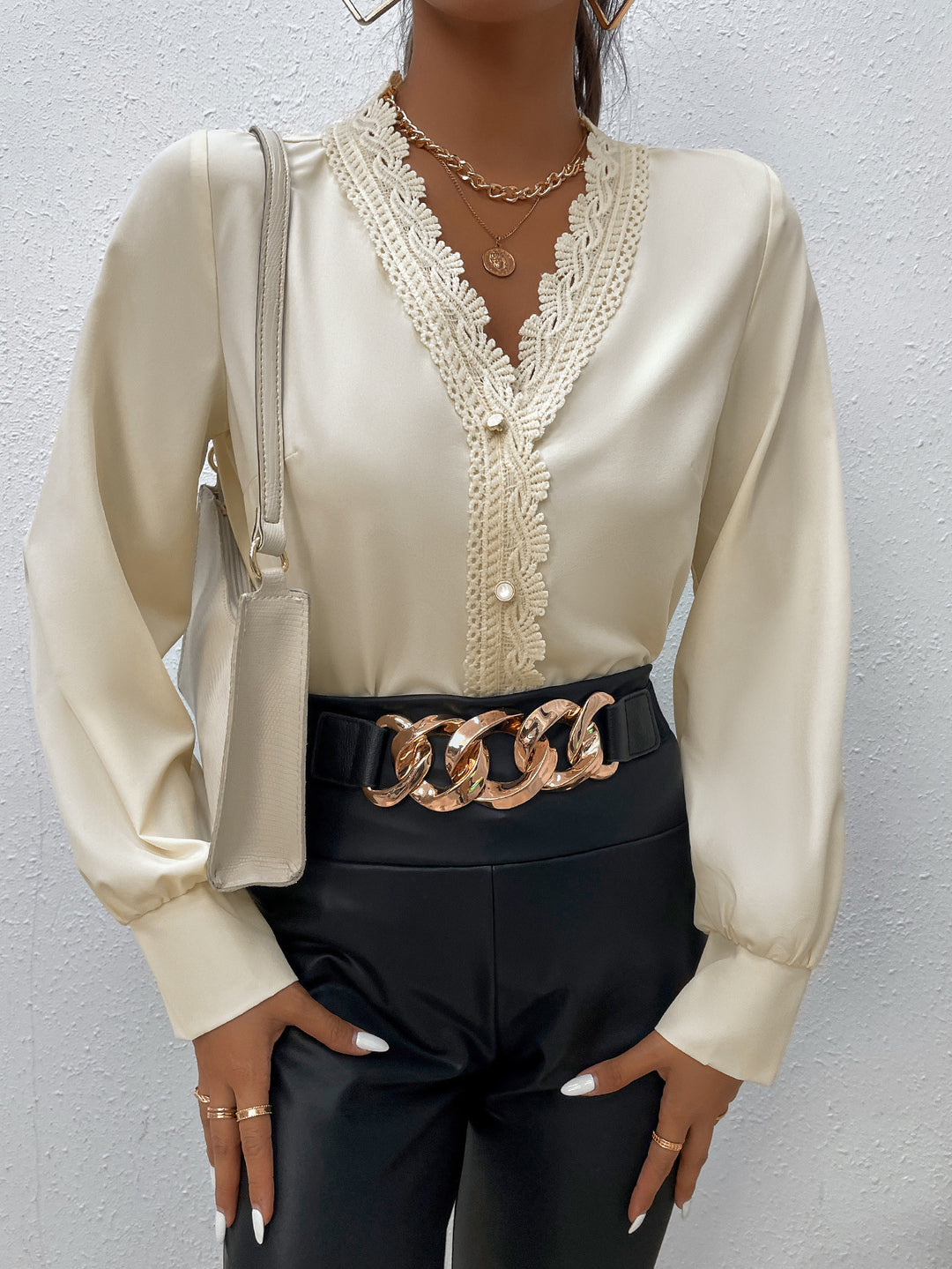Ladies Elegant blouse with lace and button details Lune London