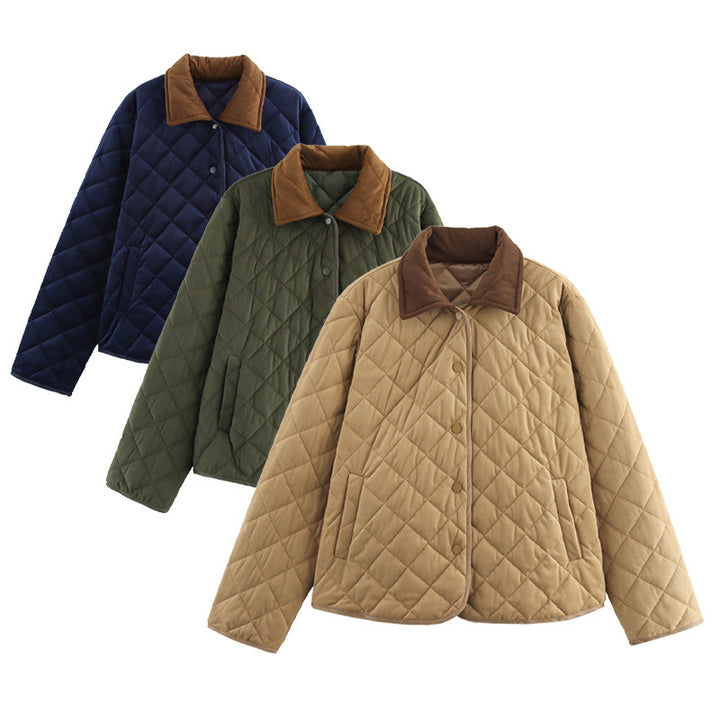 Quilted transition jacket for women with a classic stand-up collar and practical pockets Lune London
