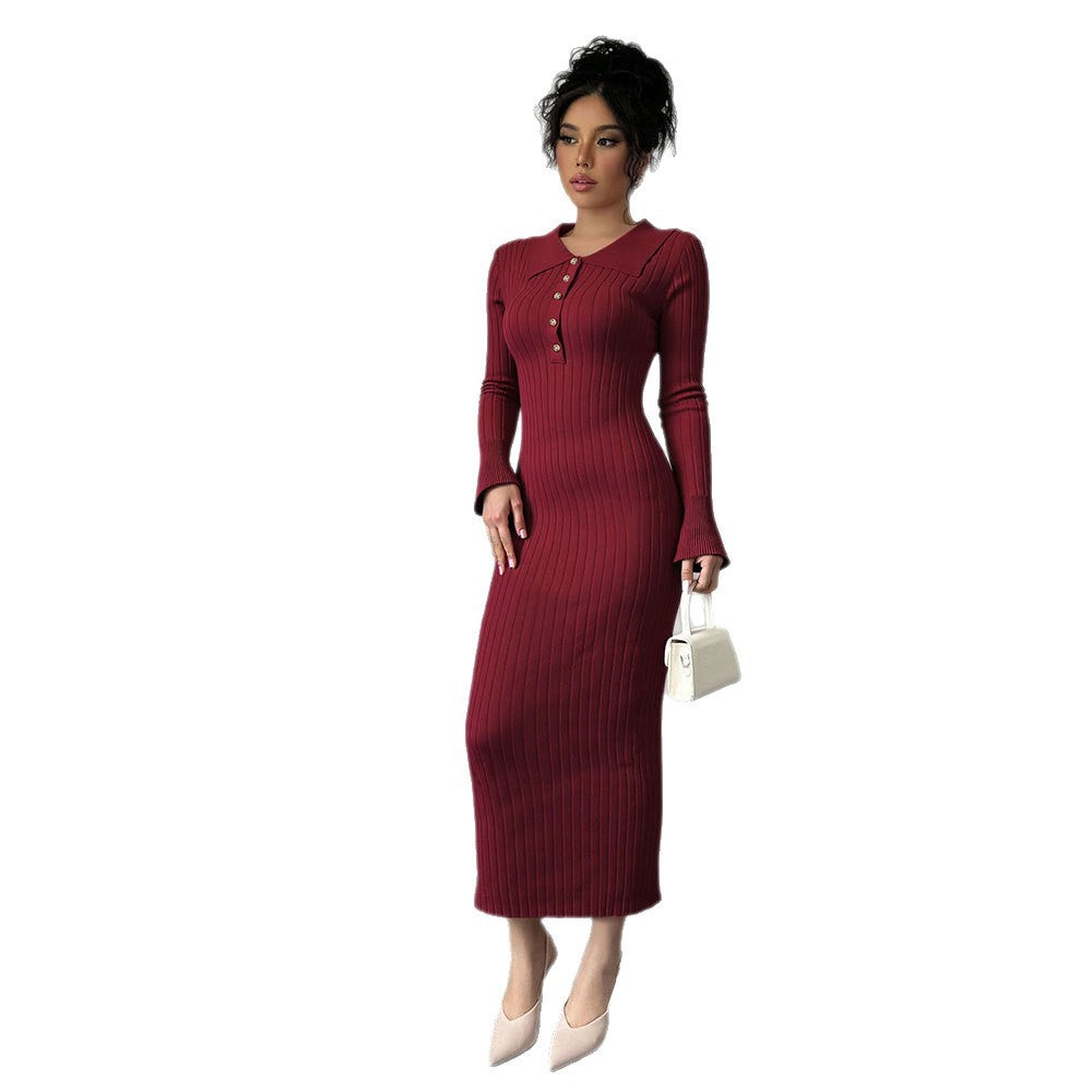Robe maxi ajustée pour femme avec col polo et patte de boutonnage Chic & Stil