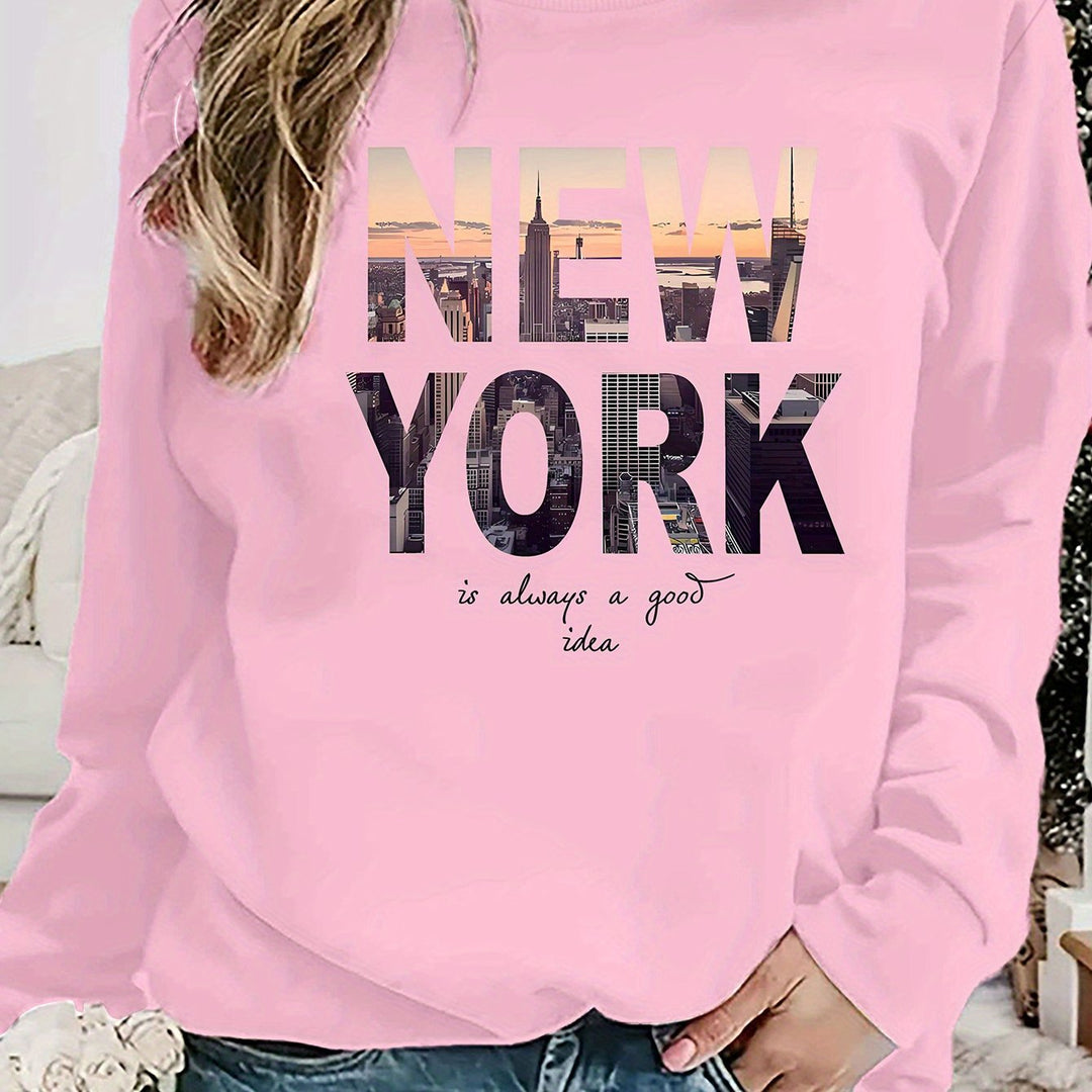 Sweatshirt pour femmes avec impression créative de la skyline de New York et coupe confortable Chic & Stil