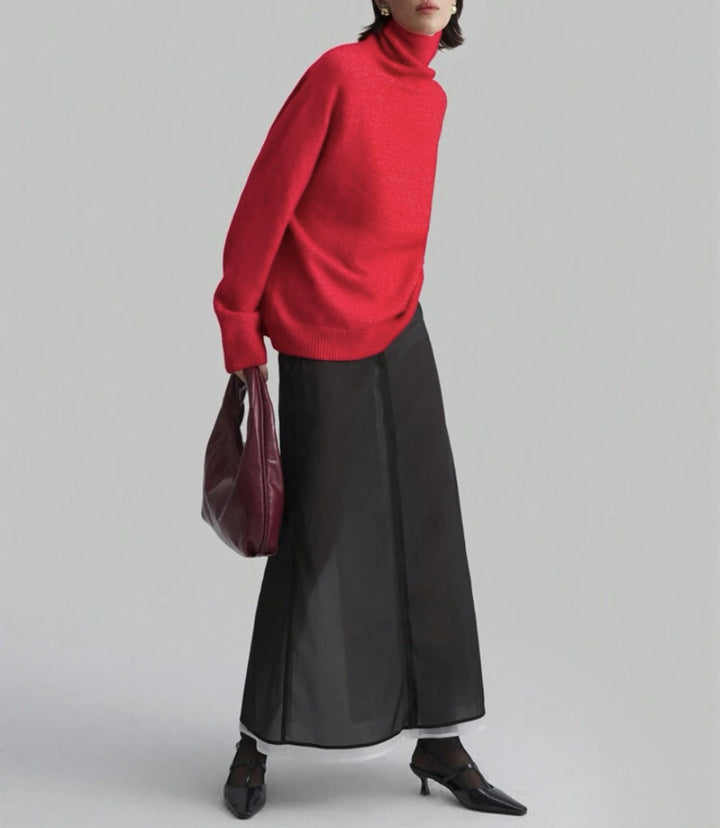 Women's oversized turtleneck sweater with fine texture Chic and Style