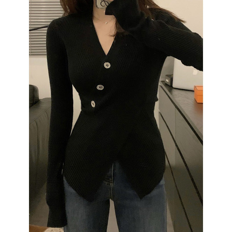 Cardigan en tricot à fines côtes pour femmes avec détails de boutons et col en V élégant Chic & Stil