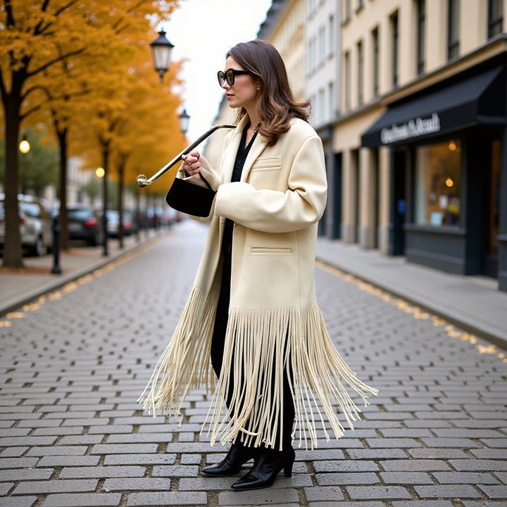 Manteau trench élégant pour femmes avec des détails à franges et une coupe ajustée Chic & Stil