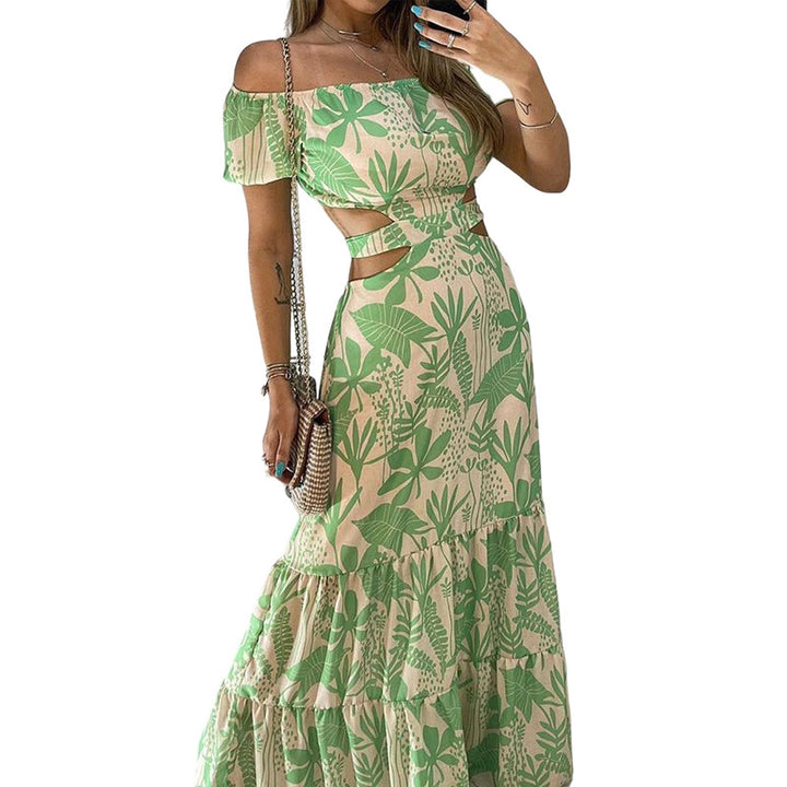 Maxi dress with cutout for women with puff sleeves Lune London