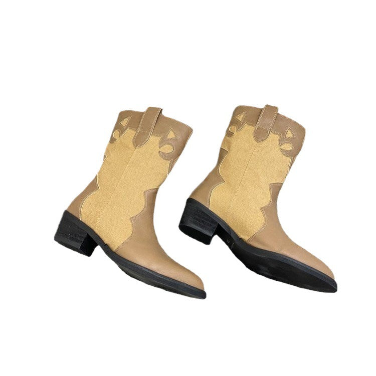 Women's western boots with stylish cut-out details and a sturdy block heel Lune London