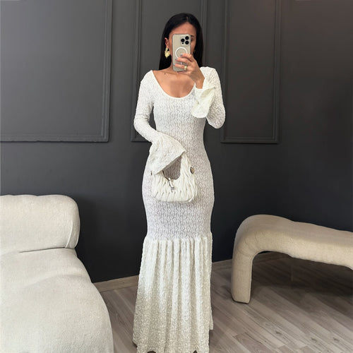 Maxi dress for women with a refined gathered hem and a trendy knit design Lune London