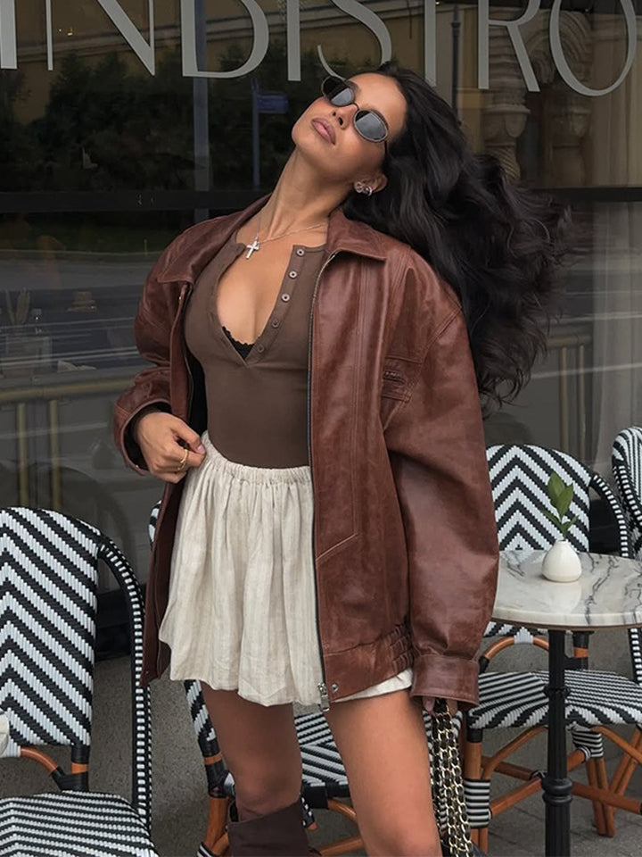 Casual faux leather jacket for women in oversized style Lune London