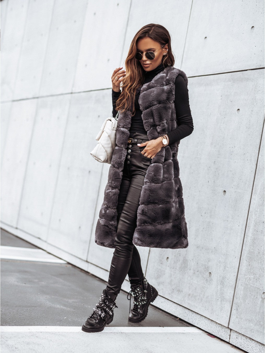 Ladies Long Elegant Chic Style Synthetic Fur Coat