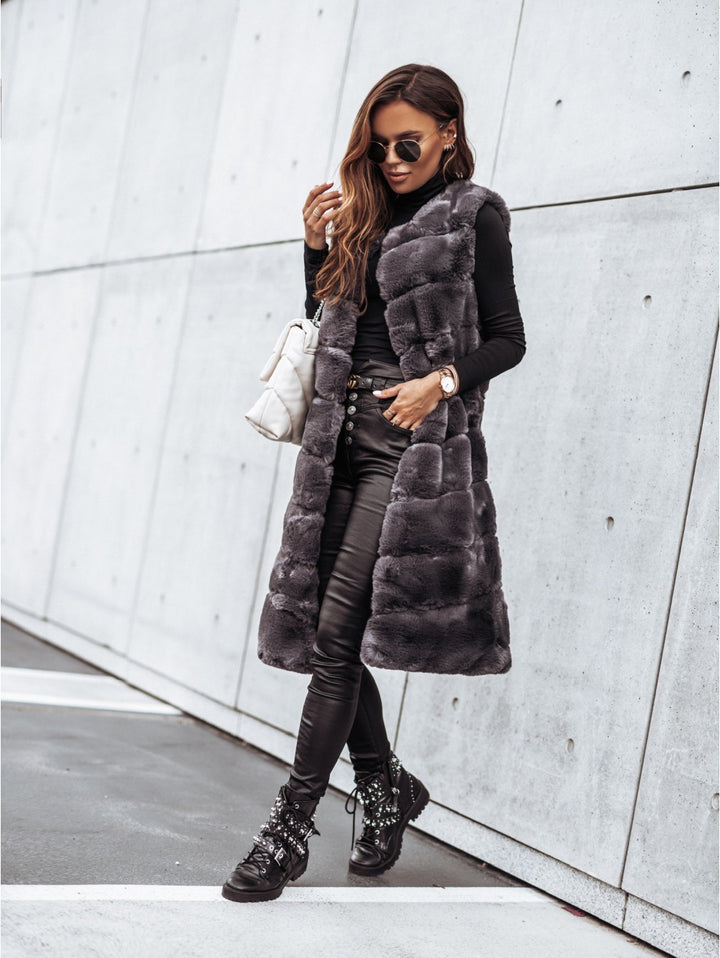 Ladies Long Elegant Chic Style Synthetic Fur Coat