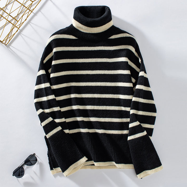 Lune London women's turtleneck sweater with wide stripes and relaxed fit