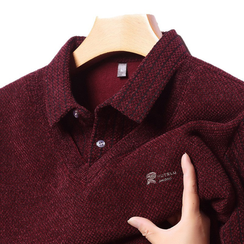 Elegant V-neck sweater for men with structured sleeves and a classic shirt collar Lune London