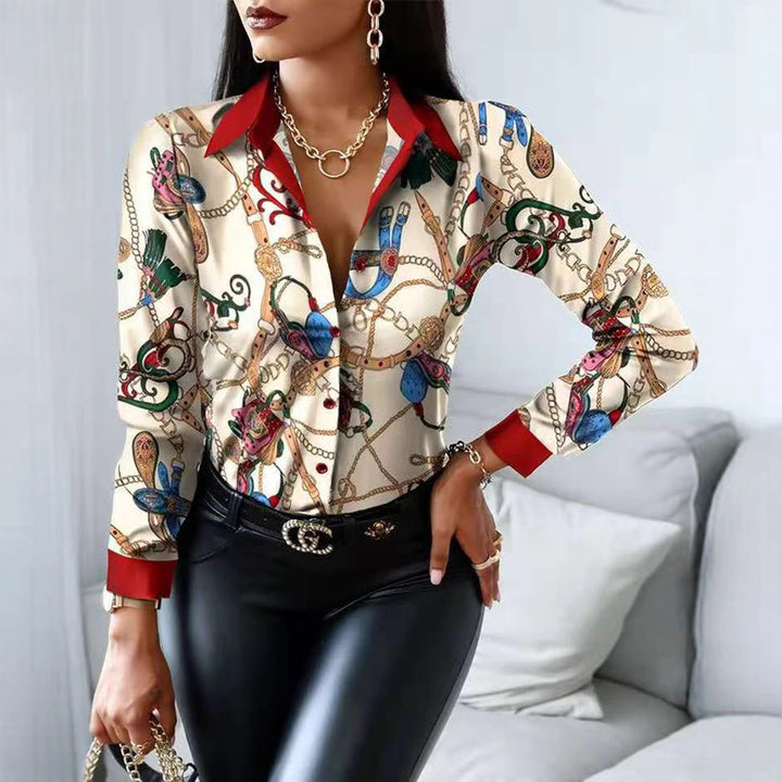 Women Buttoned Blouse Artistic Print Lune London