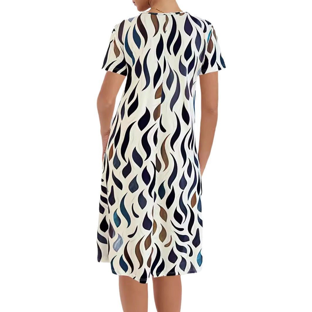 Fluid V-neck midi dress for women with abstract pattern Lune London