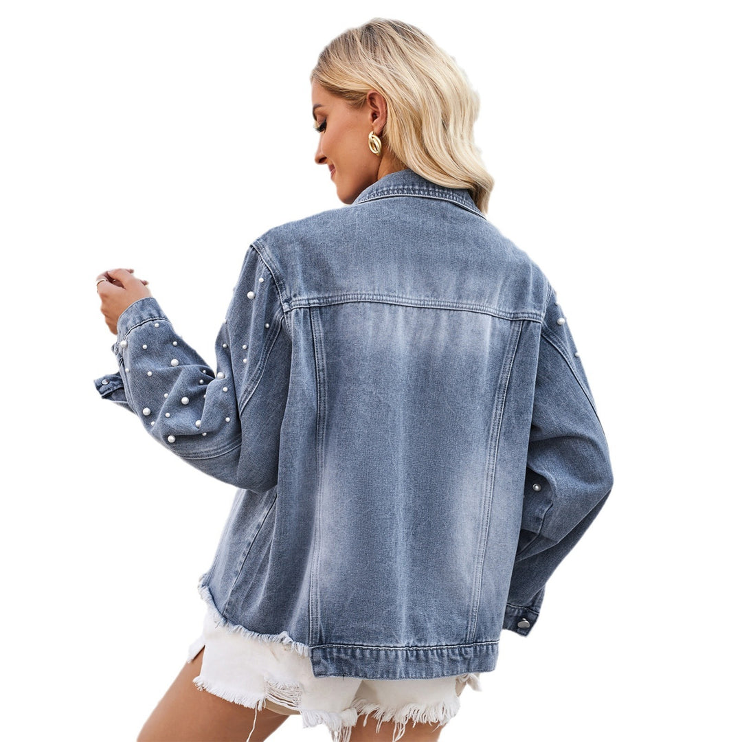 Denim jacket for women with elegant pearl details and a casual fit Lune London