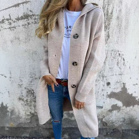 Ladies cardigan with hood and large buttons Lune London