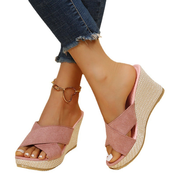 Wedge sandals for women with elegant crossover strap and lightweight insole Lune London