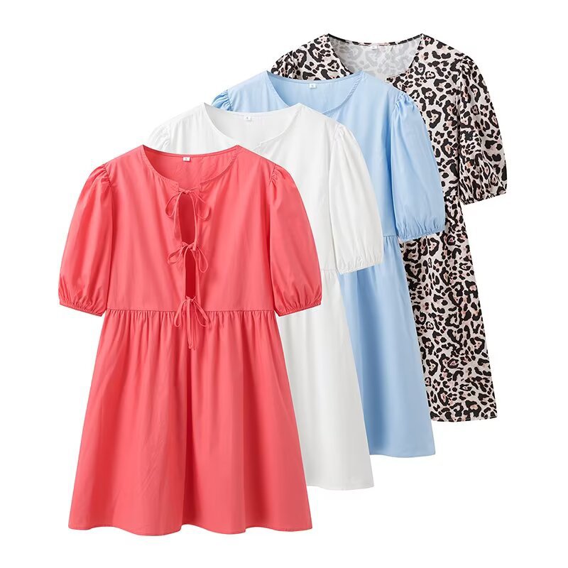 Summer dress for women with casual leopard print and voluminous sleeves Lune London