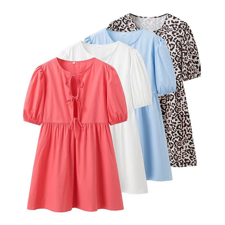 Summer dress for women with casual leopard print and voluminous sleeves Lune London