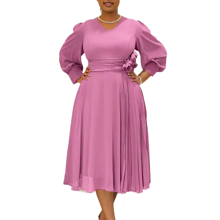 Elegant dress for women with decorative floral accent and draping Lune London