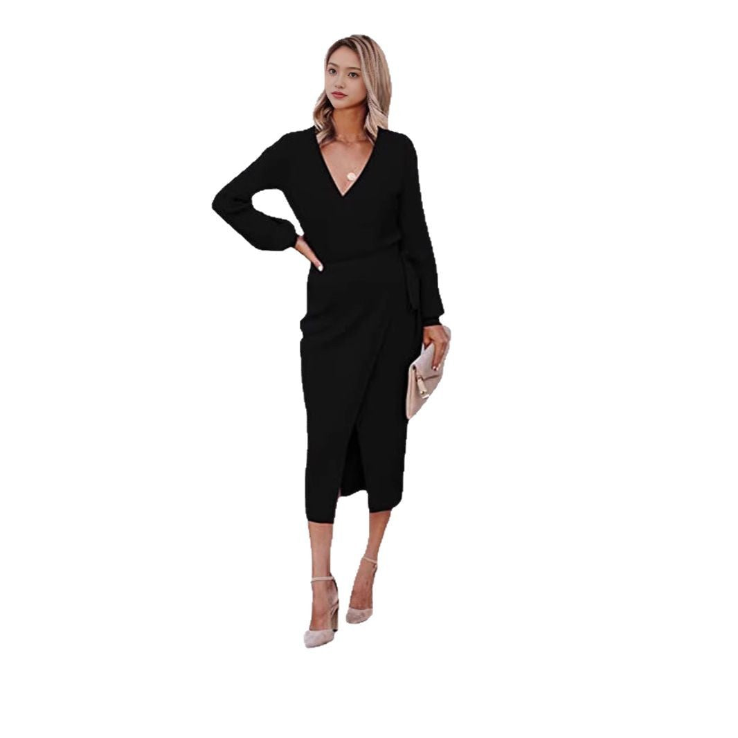 Wrap dress for women with an elegant ribbed texture and modern chic and style details