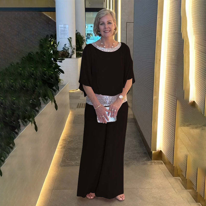 Ladies elegant and airy jumpsuit with sparkling belt Lune London